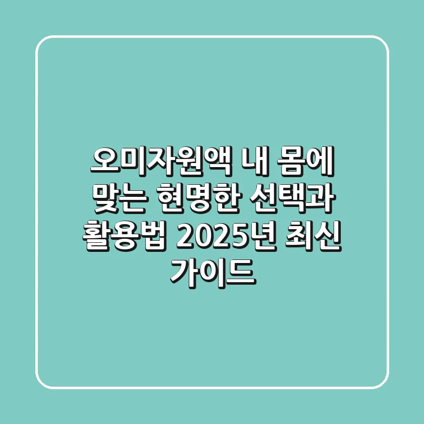 오미자원액, 내 몸에 맞는 현명한 선택과 활용법 (2025년 최신 가이드)