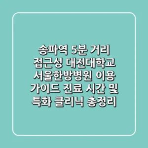 "송파역 5분 거리 접근성", 대전대학교 서울한방병원 이용 가이드: 진료 시간 및 특화 클리닉 총정리