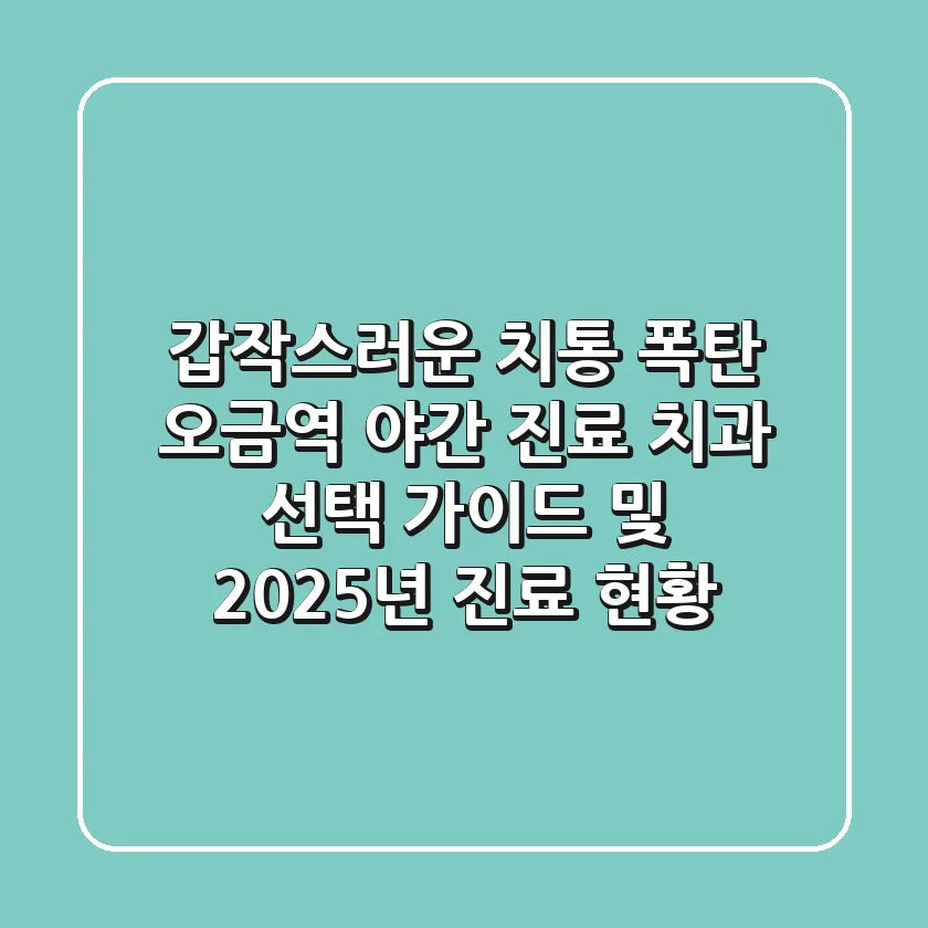 "갑작스러운 치통 폭탄", 오금역 야간 진료 치과 선택 가이드 및 2025년 진료 현황