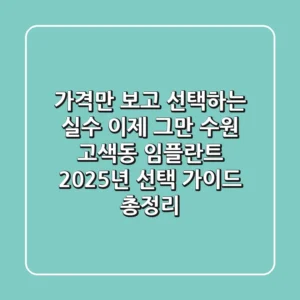"가격만 보고 선택하는 실수 이제 그만", 수원 고색동 임플란트 2025년 선택 가이드 총정리