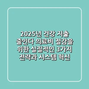 "2025년 건강 지출 줄인다", 의료비 절감을 위한 실질적인 3가지 전략과 시스템 혁신