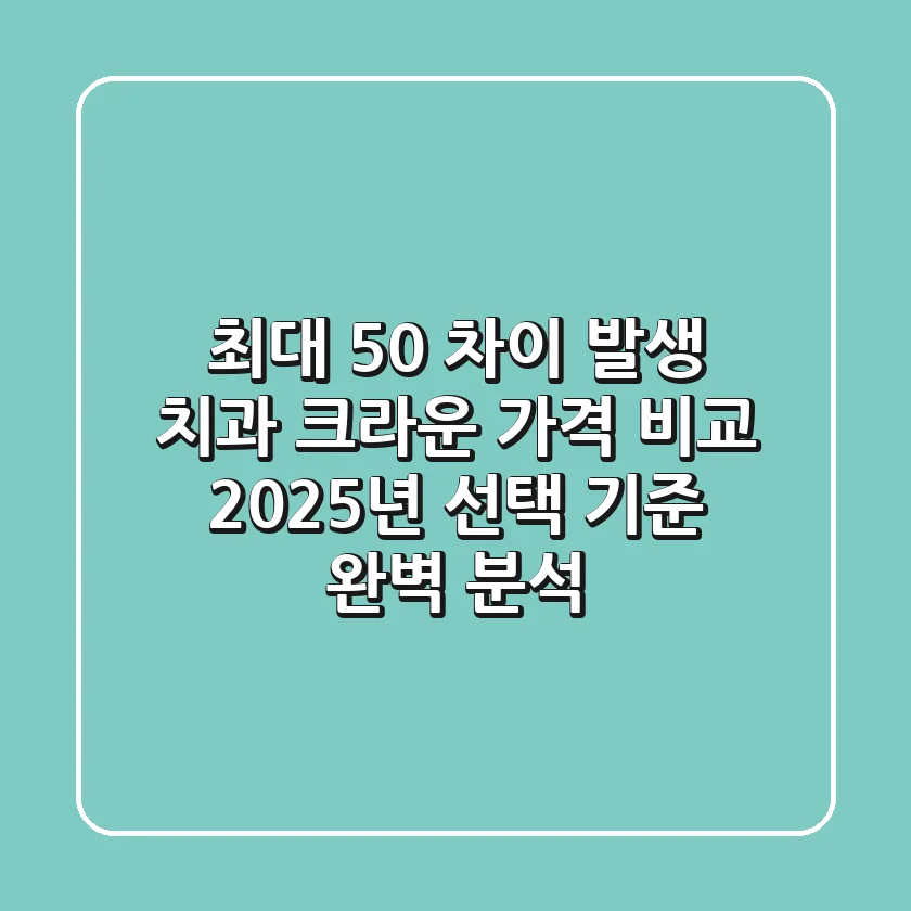 "최대 50% 차이 발생", 치과 크라운 가격 비교, 2025년 선택 기준 완벽 분석
