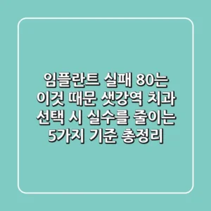 "임플란트 실패 80%는 이것 때문", 샛강역 치과 선택 시 실수를 줄이는 5가지 기준 총정리
